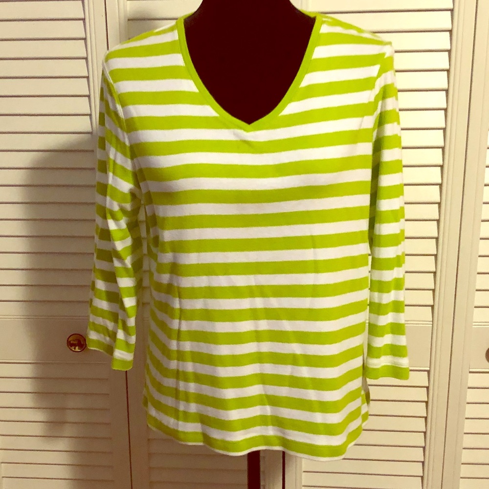 Kim Rogers top. Green and white